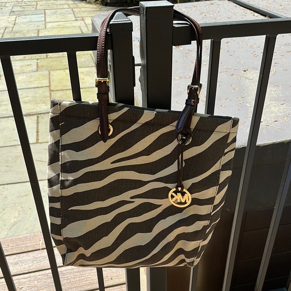 MICHAEL Michael Kors Zebra Print Shoulder Bag - Black and Cream